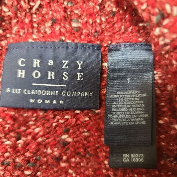 Crazy Horse Liz Claiborne Womens 1 Red Speckled Full Zip Cardigan Sweater Jacket - Picture 12 of 13